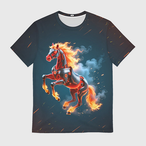 Мужская футболка Огненная лошадь киборг / 3D-принт – фото 1