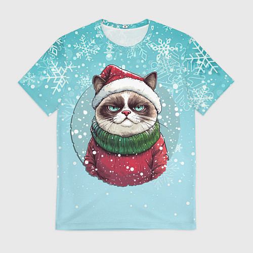 Мужская футболка Новогодний мурлыка / 3D-принт – фото 1