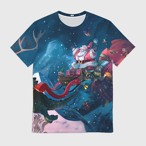 Мужская футболка Санта с динозавром / 3D-принт – фото 1
