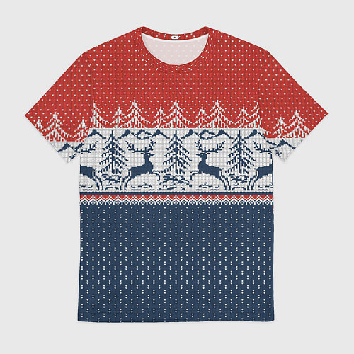 Мужская футболка Вязаный узор с оленями / 3D-принт – фото 1