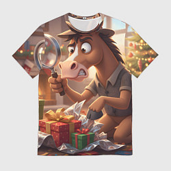 Футболка мужская Новогодний конь сыщик, цвет: 3D-принт