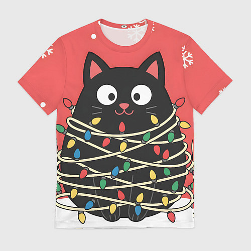 Мужская футболка Котик в гирлянде / 3D-принт – фото 1