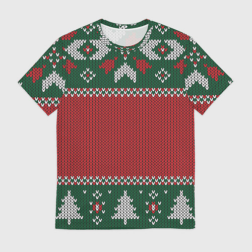 Мужская футболка Новогодний узор вязаный / 3D-принт – фото 1