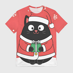 Футболка мужская Новогодний котик с подарком, цвет: 3D-принт