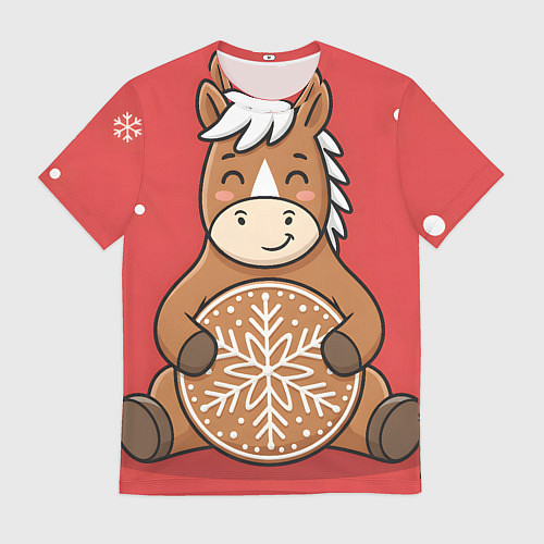 Мужская футболка Новогодняя лошадка с печенькой / 3D-принт – фото 1