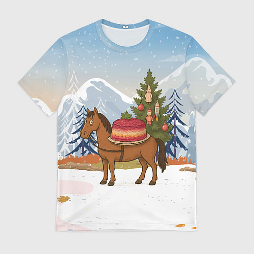 Мужская футболка Лошадь с салатом Под шубой / 3D-принт – фото 1