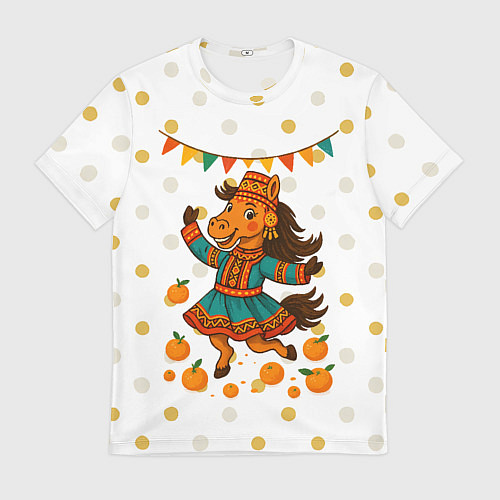 Мужская футболка Якутская лошадь празднует Новый год / 3D-принт – фото 1