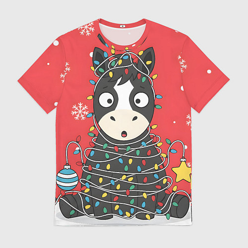 Мужская футболка Лошадка в новогодних огоньках / 3D-принт – фото 1