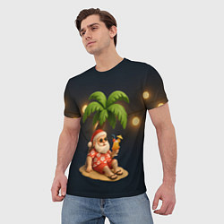 Футболка мужская Санта чиллит под пальмой, цвет: 3D-принт — фото 2
