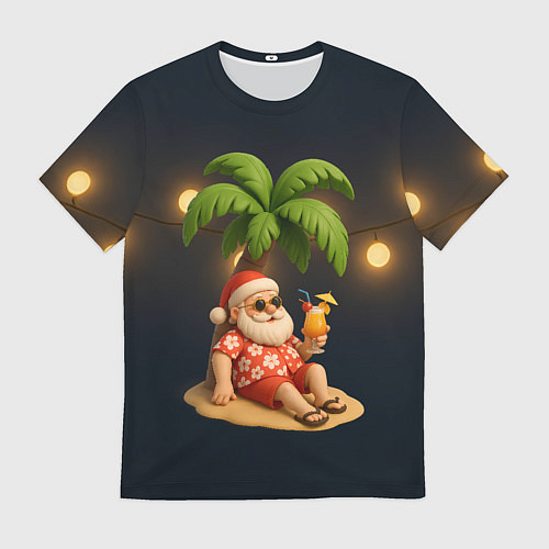 Мужская футболка Санта чиллит под пальмой / 3D-принт – фото 1