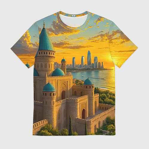 Мужская футболка Баку сплетение эпох на закате / 3D-принт – фото 1