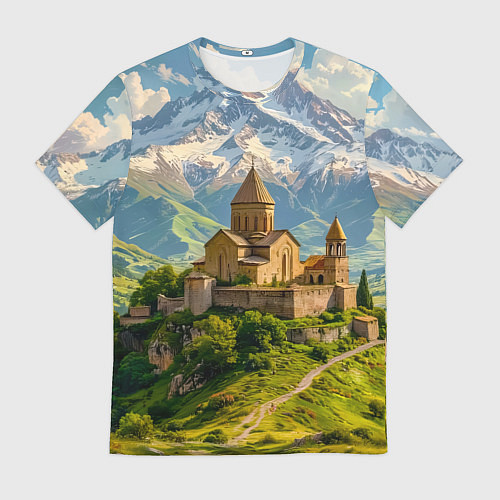 Мужская футболка Храм у подножия вечных вершин / 3D-принт – фото 1