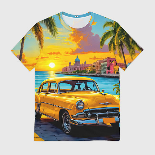 Мужская футболка Золотой закат над набережной / 3D-принт – фото 1