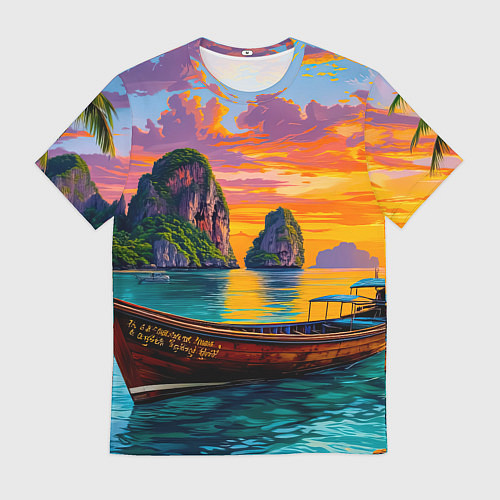 Мужская футболка Тропический закат у скал / 3D-принт – фото 1