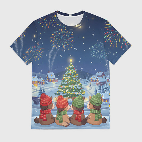 Мужская футболка Лошадки в новогоднюю ночь / 3D-принт – фото 1