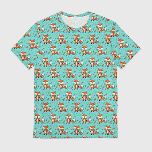 Мужская футболка Лисица среди листьев и цветов паттерн / 3D-принт – фото 1