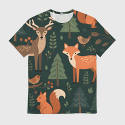 Мужская футболка В лесу с животными