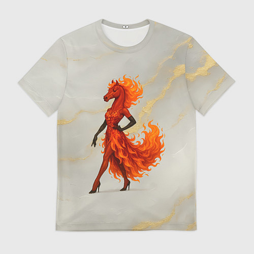 Мужская футболка Красная огненная лошадка походка по подиуму / 3D-принт – фото 1