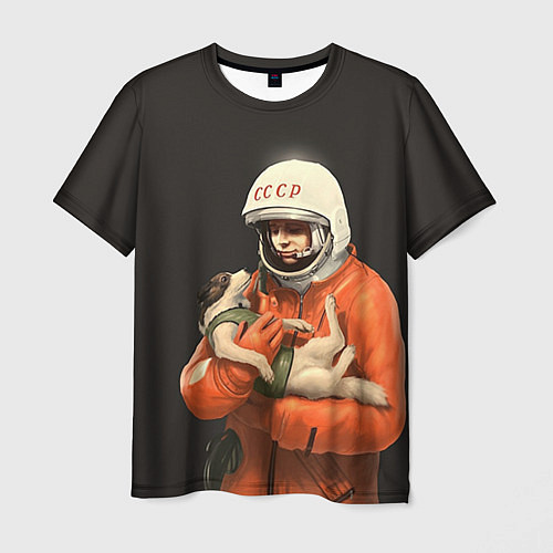 Мужская футболка Гагарин с лайкой / 3D-принт – фото 1