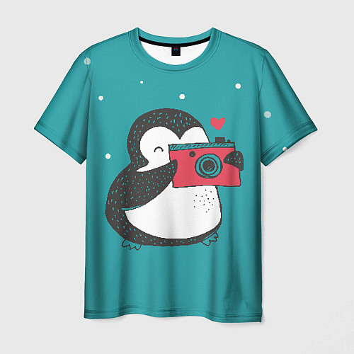 Мужская футболка Пингвин с фотоаппаратом / 3D-принт – фото 1