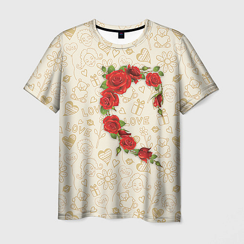 Мужская футболка Сердце красных роз / 3D-принт – фото 1