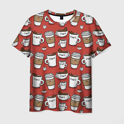 Мужская футболка Веселые чашки кофе / 3D-принт – фото 1