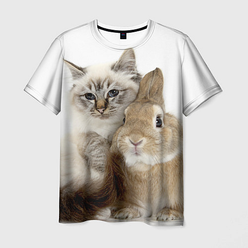 Мужская футболка Кот и кролик пушистые / 3D-принт – фото 1