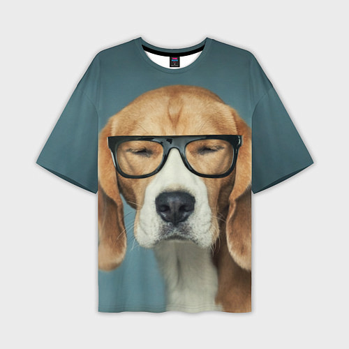 Мужская футболка оверсайз Бигль в очках / 3D-принт – фото 1