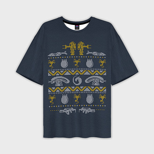 Мужская футболка оверсайз Новогодний свитер Чужой / 3D-принт – фото 1