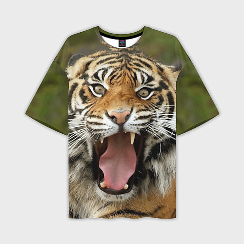 Мужская футболка оверсайз Удивленный тигр / 3D-принт – фото 1