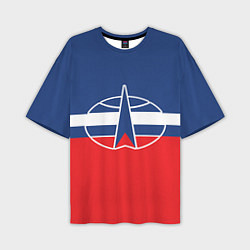 Футболка оверсайз мужская Флаг космический войск РФ, цвет: 3D-принт