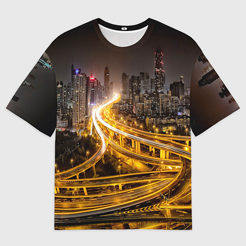 Мужская футболка оверсайз Шанхай - авторазвязка / 3D-принт – фото 1