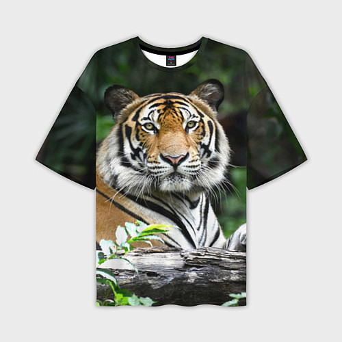 Мужская футболка оверсайз Тигр в джунглях / 3D-принт – фото 1