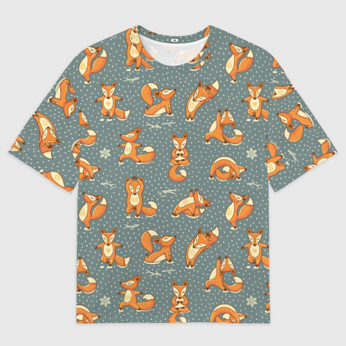 Мужская футболка оверсайз Foxes Yoga / 3D-принт – фото 1