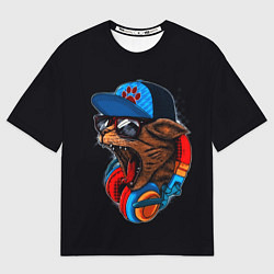 Мужская футболка оверсайз Кот диджей тусовщик хипстер