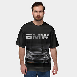 Футболка оверсайз мужская BMW серебро, цвет: 3D-принт — фото 2