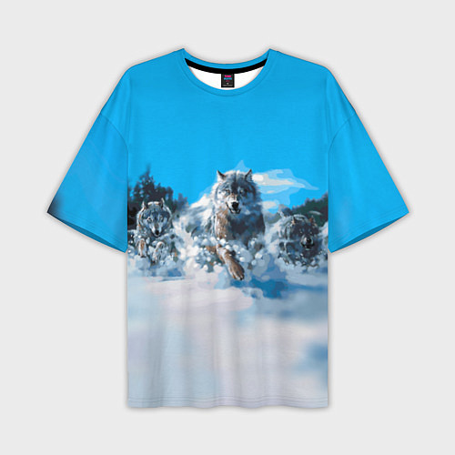 Мужская футболка оверсайз Волчья охота / 3D-принт – фото 1
