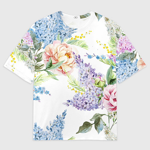 Мужская футболка оверсайз Сирень и Пионы / 3D-принт – фото 1