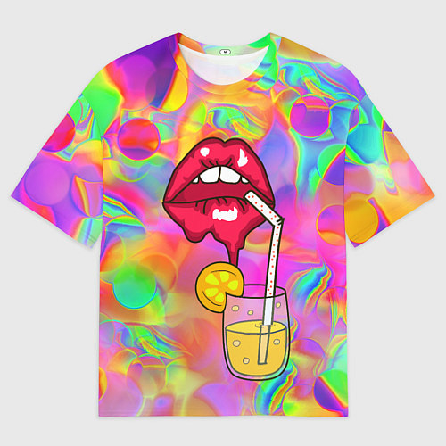 Мужская футболка оверсайз Cocktail lips / 3D-принт – фото 1