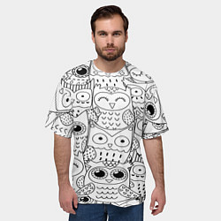 Футболка оверсайз мужская Совушки: узор, цвет: 3D-принт — фото 2