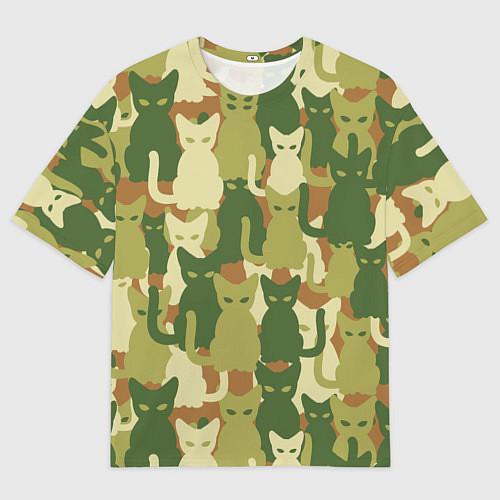 Мужская футболка оверсайз Камуфляж- зелёные кошки / 3D-принт – фото 1