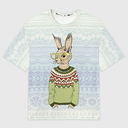 Футболка оверсайз мужская Кролик хипстер, цвет: 3D-принт