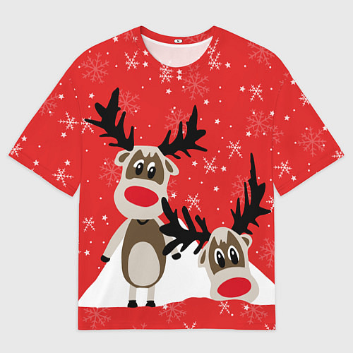 Мужская футболка оверсайз Праздничные олени / 3D-принт – фото 1