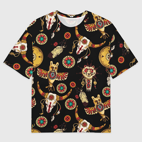 Мужская футболка оверсайз Индейские культовые символы / 3D-принт – фото 1