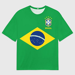 Футболка оверсайз мужская Сборная Бразилии: зеленая, цвет: 3D-принт