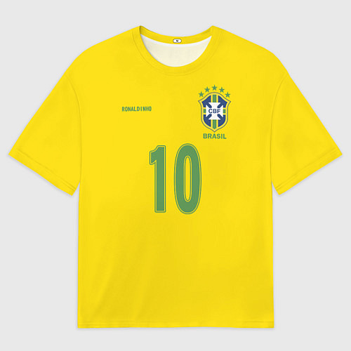 Мужская футболка оверсайз Сборная Бразилии: Роналдиньо 10 / 3D-принт – фото 1