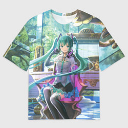 Мужская футболка оверсайз Мика Хацуне в консерватории в наушниках