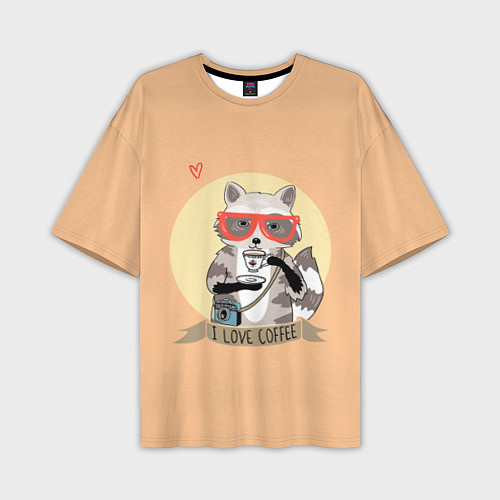Мужская футболка оверсайз Raccoon Love Coffee / 3D-принт – фото 1