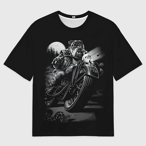 Мужская футболка оверсайз Бульдог-байкер / 3D-принт – фото 1