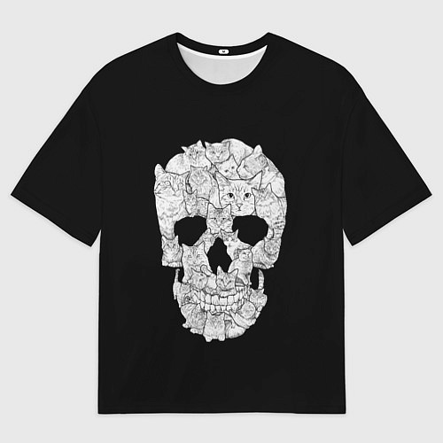 Мужская футболка оверсайз Sketchy Cat Skull / 3D-принт – фото 1